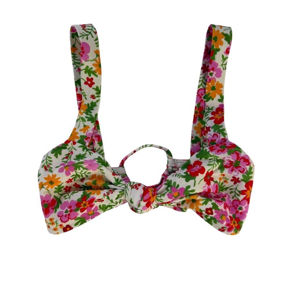 PacSun Swim Eco‎ Womens XS Floral Front Knot Bikini Top White Pink Orange NWT